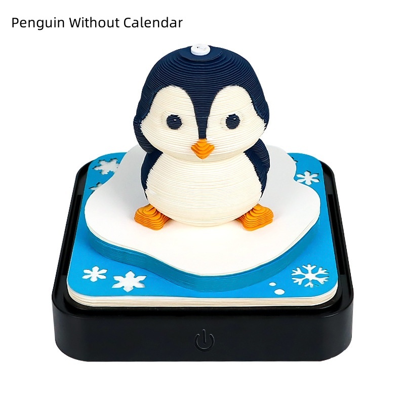 3D Penguin Sculpture Sticky Note Memo Pad with LED Base