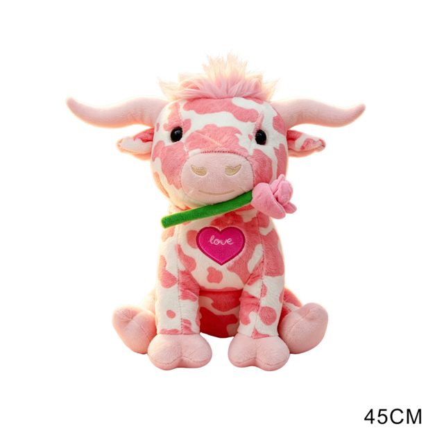 Pink Highland Cow Plush With Rose (45cm)