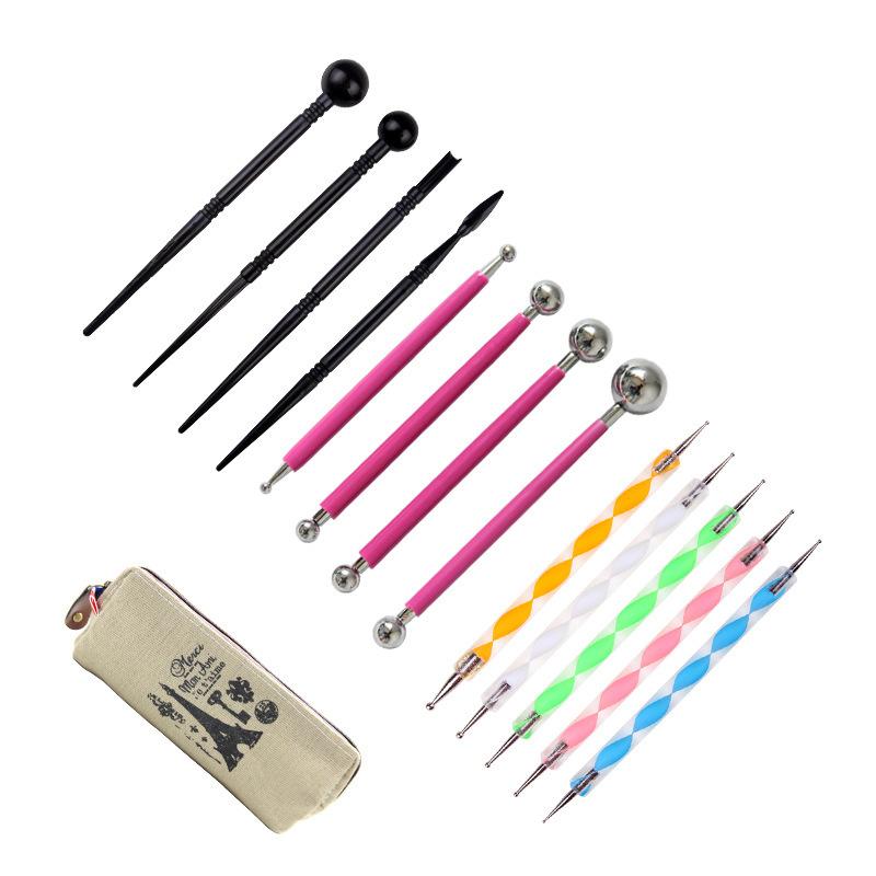 14-Piece Dotting & Ball Stylus Clay Tool Set with Pouch