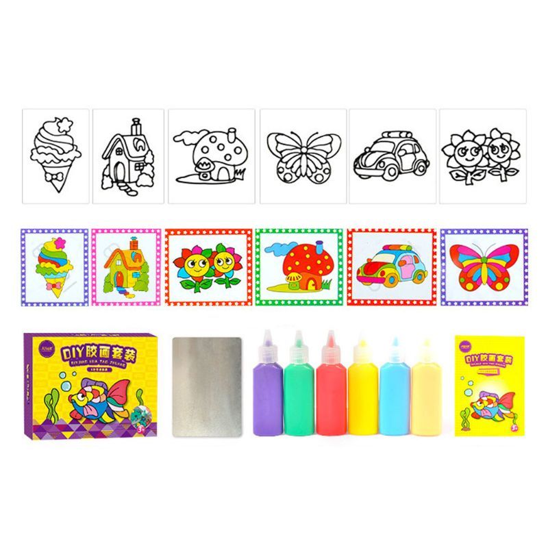DIY Glue Gel Painting Craft Kit, 6 Pictures