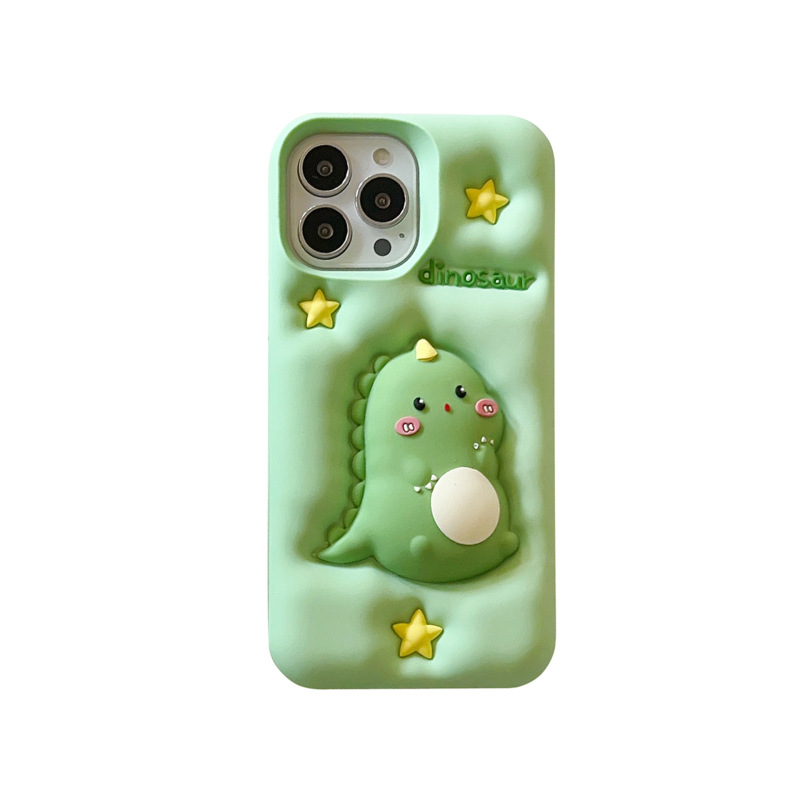 Green Dino Silicone Phone Case with Squishy Bubble