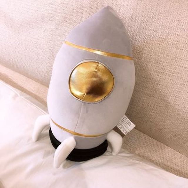 Grey Rocket Ship Plush Pillow