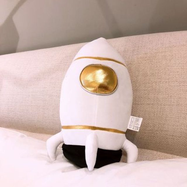 White Rocket Ship Plush Pillow