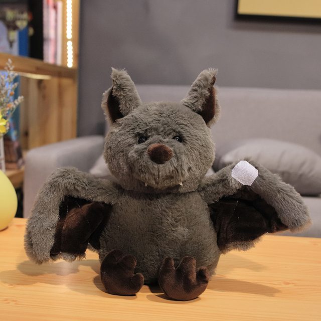 Fuzzy Grey Bat Plush With Spread Wings โ photo 4