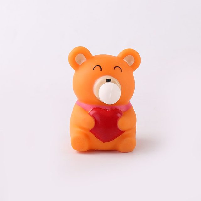 Bubble-Blowing Orange Bear With Red Heart Squeeze Toy
