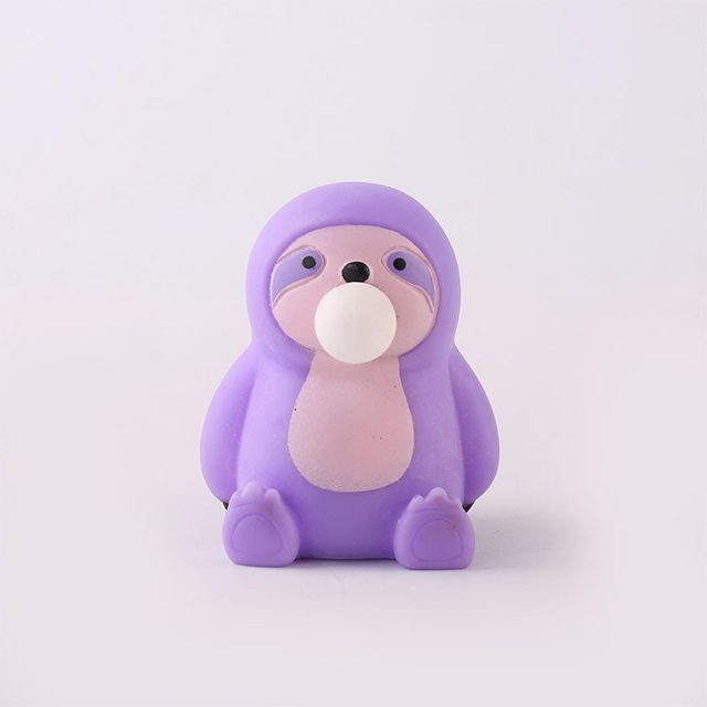 Bubble-Blowing Purple Sloth Squeeze Toy