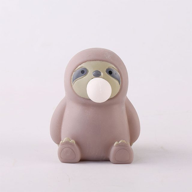 Bubble-Blowing Gray Sloth Squeeze Toy