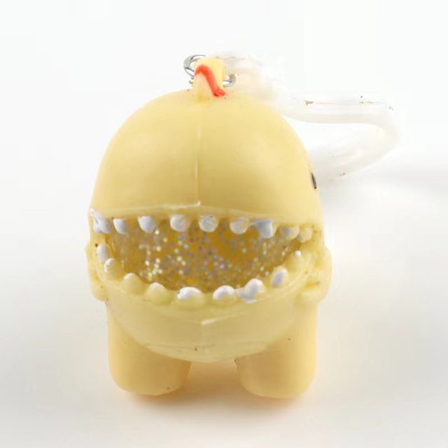 Yellow Glitter-Mouth Dino Squishy Keychain