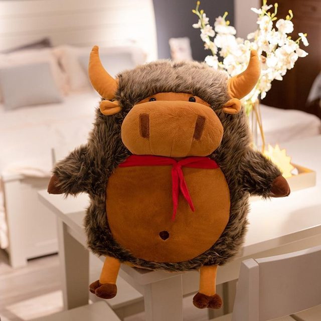 Fluffy Cream Cow Plush With Red Scarf โ photo 6