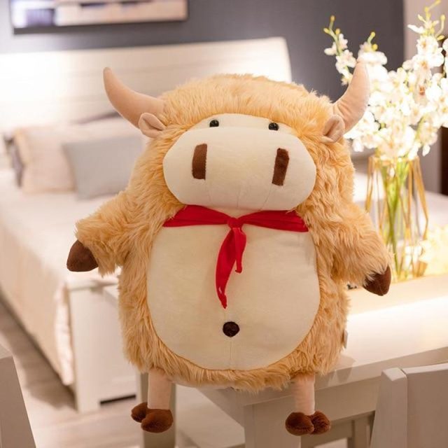 Fluffy Cream Cow Plush With Red Scarf โ photo 5