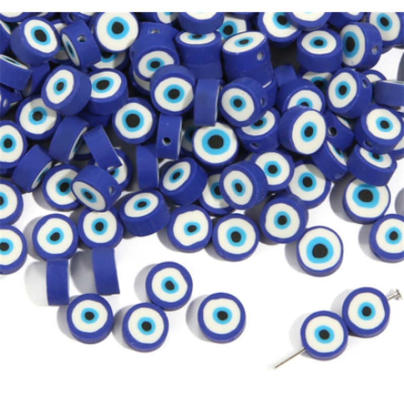 Evil Eye Polymer Clay Beads, White & Blue โ photo 3