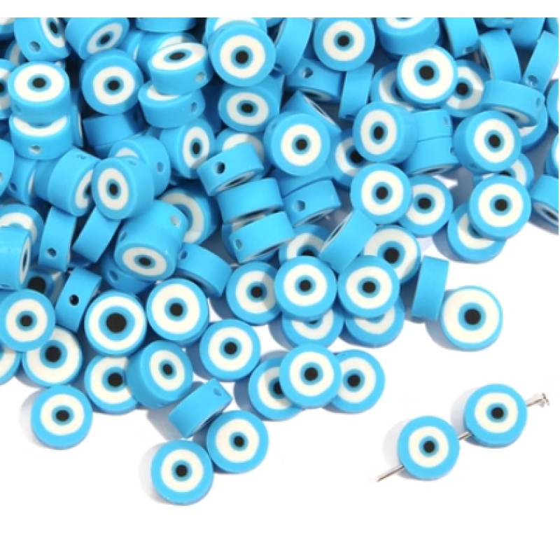 Evil Eye Polymer Clay Beads, White & Blue โ photo 4