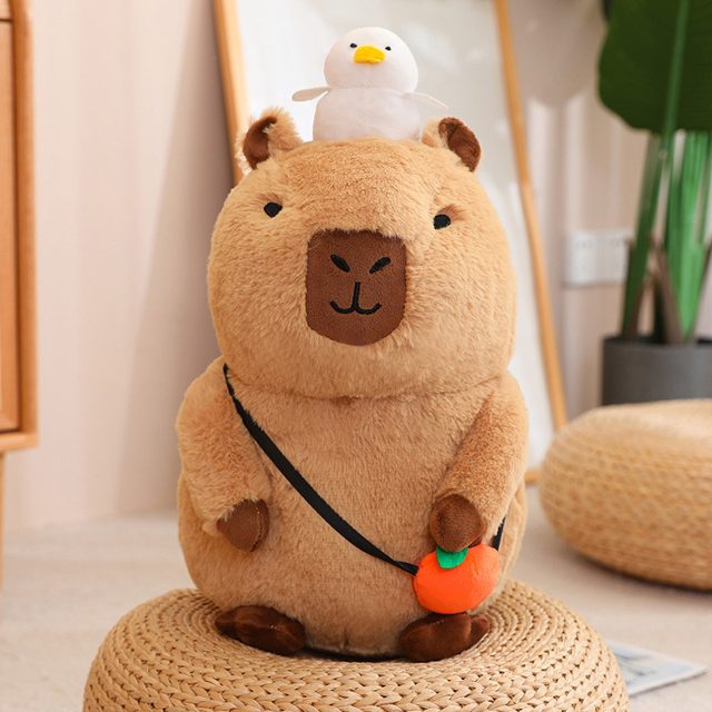 Sitting Capybara Plush With Duck Buddy