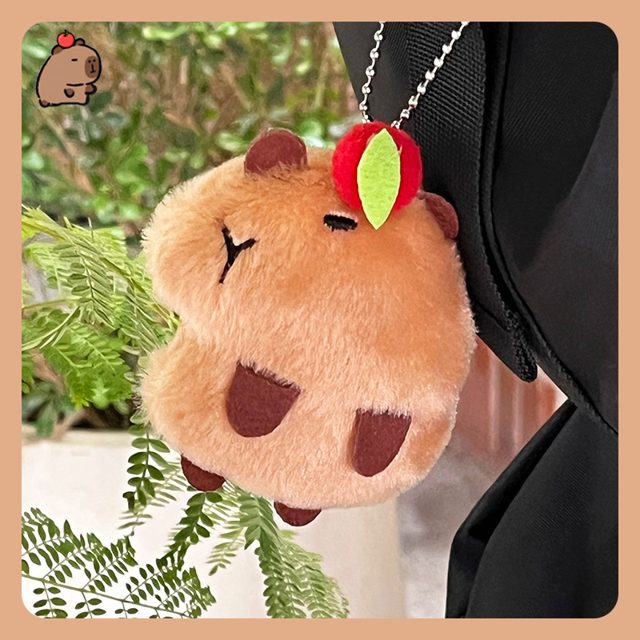 Capybara With Apple Keychain Plush