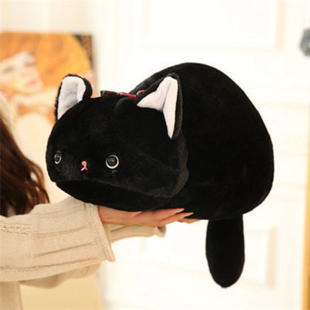 Black Loaf Cat Plushie with Bow โ photo 2