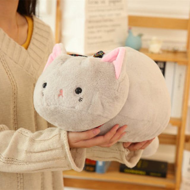 Grey Loaf Cat Plushie with Bow โ photo 2