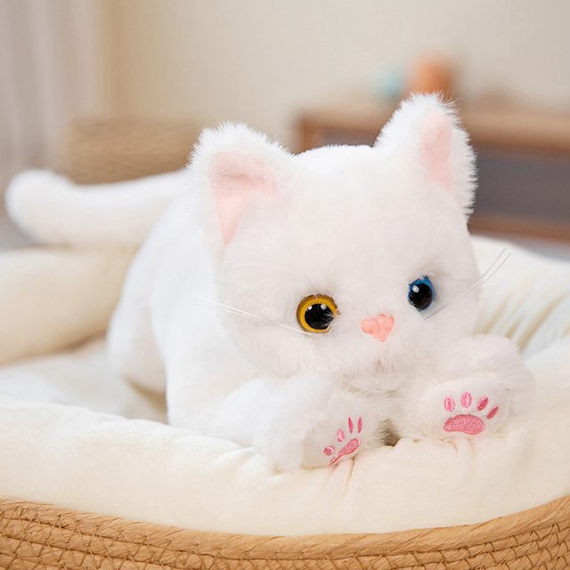 Snowy White Kitten Lifelike Lying Plush