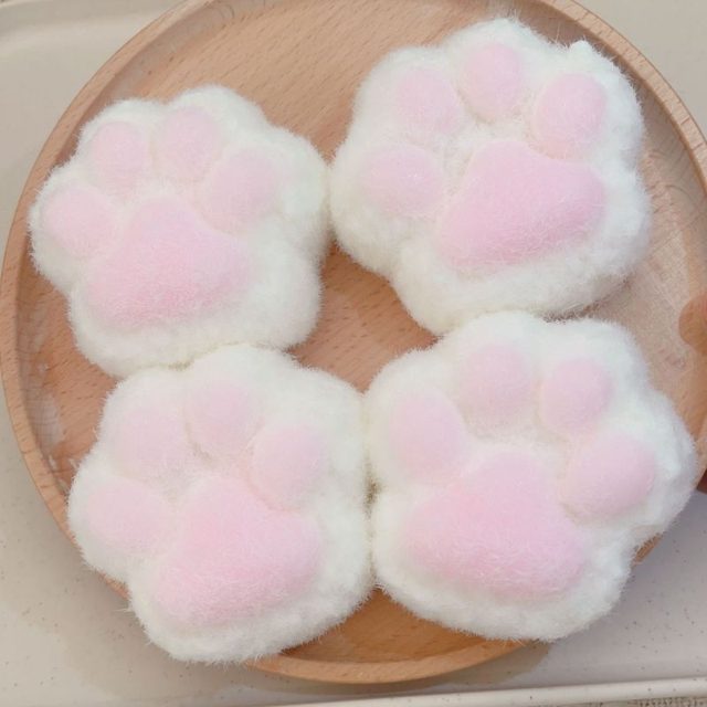 Fuzzy Flocked Cat Paw Squishy (Pink & White)