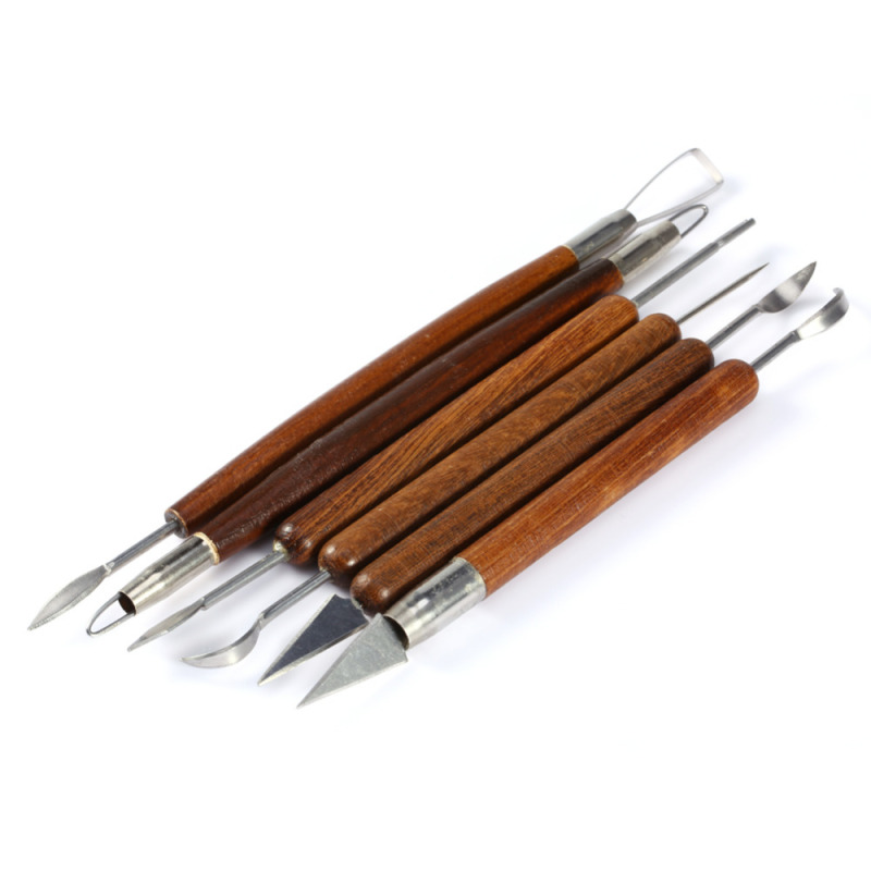 Wooden Handle Clay Sculpting Tool Set, 6 Pieces