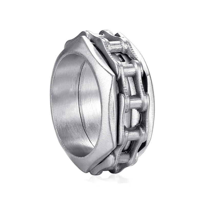 Stainless Steel Spinner Ring with Bike Chain