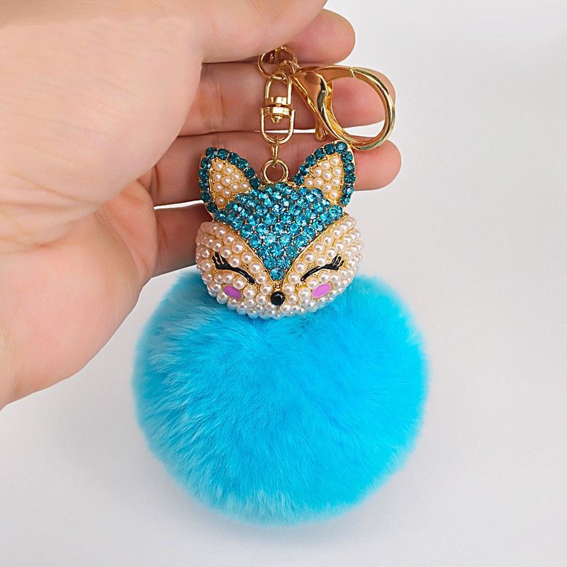 Fluffy Cat Rhinestone Pom Keychain โ photo 2