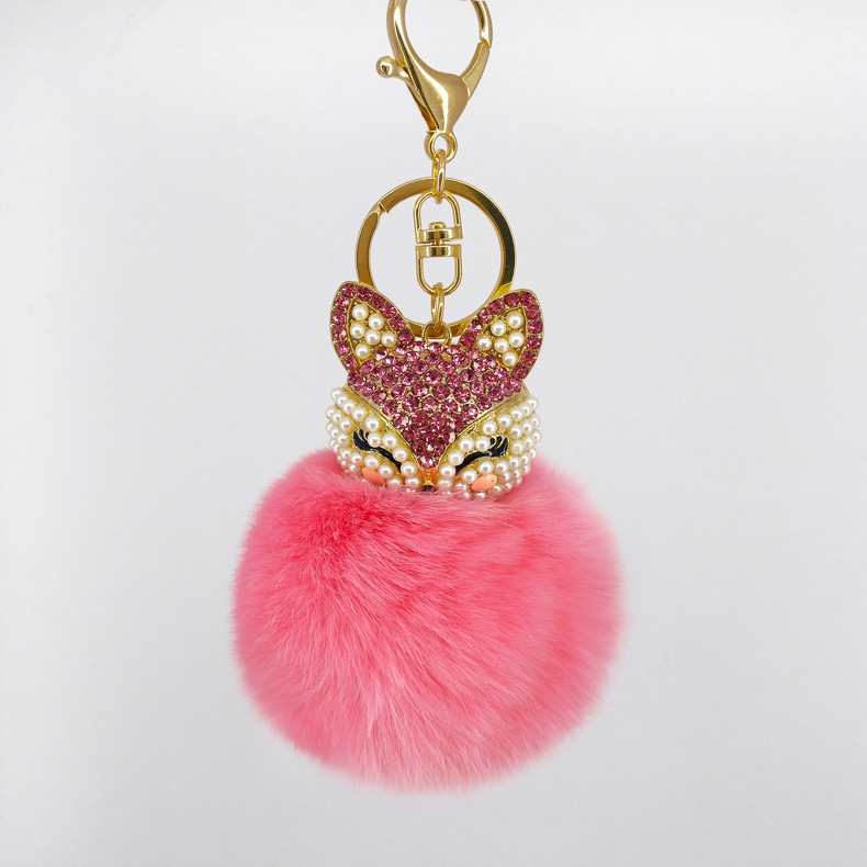 Fluffy Cat Rhinestone Pom Keychain