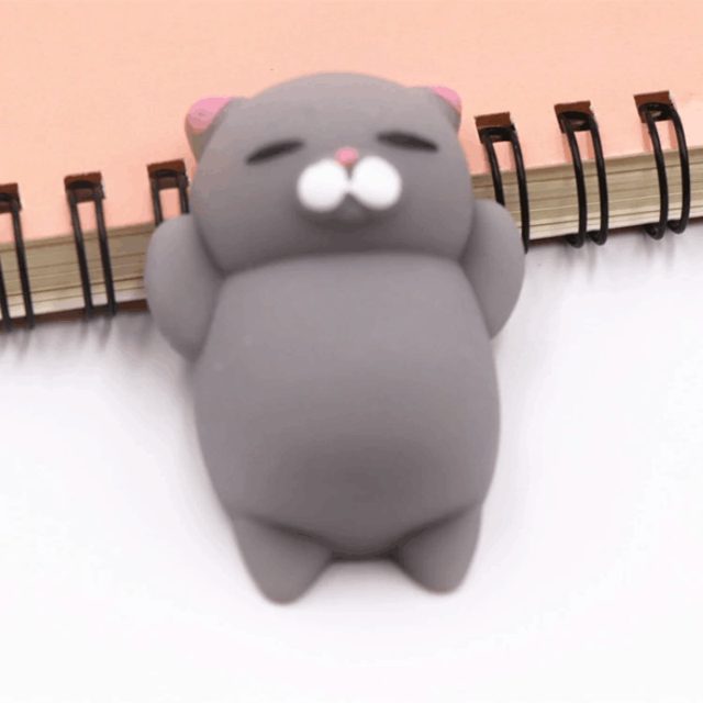 Gray Kitty Mochi Squishy with Pink Ears