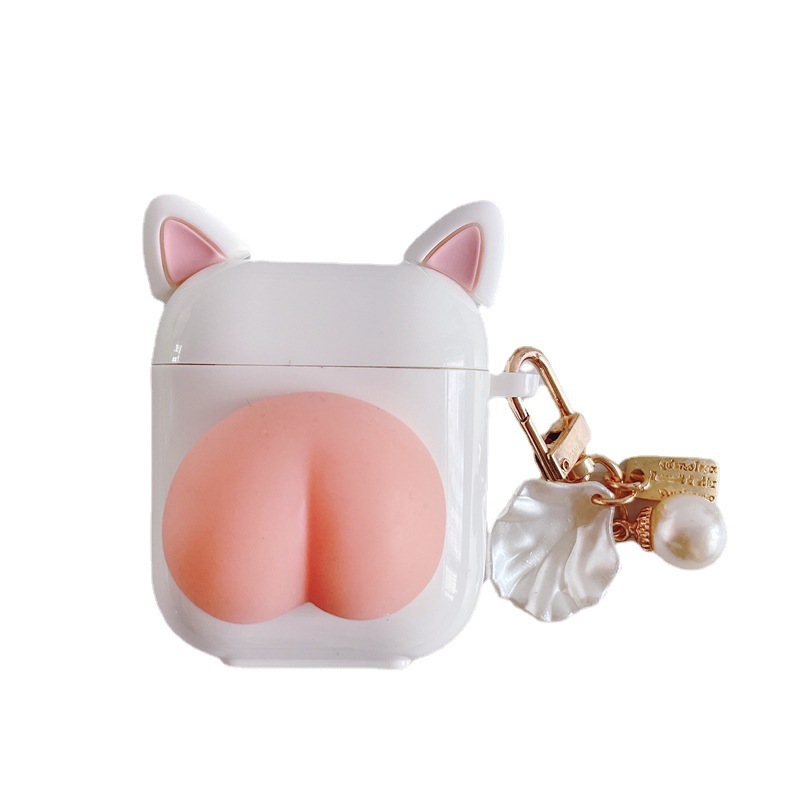 Cat Ear Squishy Peach Charm Earbud Case