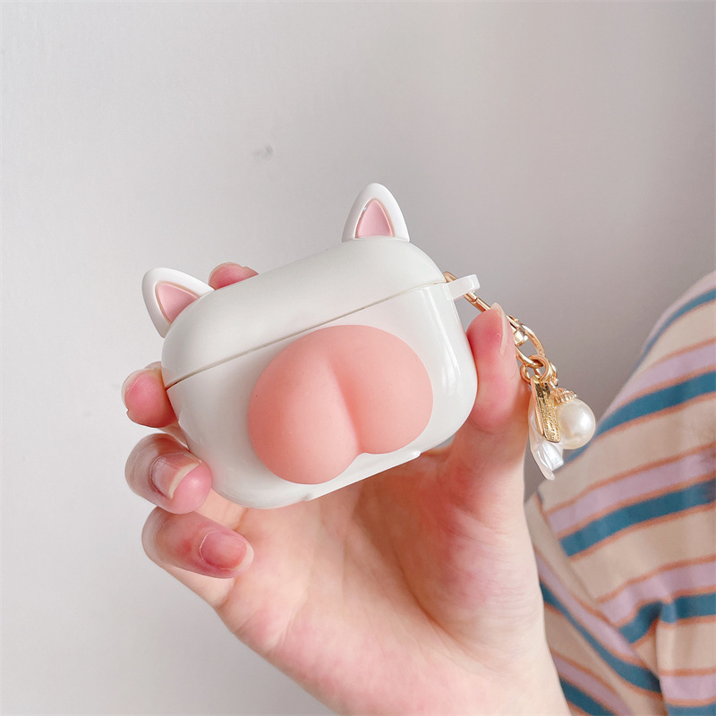Cat Ear Squishy Peach Charm Earbud Case — photo 2