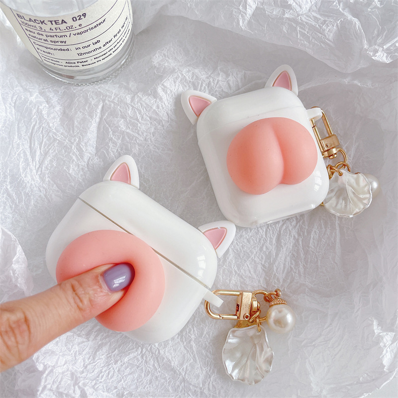 Cat Ear Squishy Peach Charm Earbud Case — photo 3