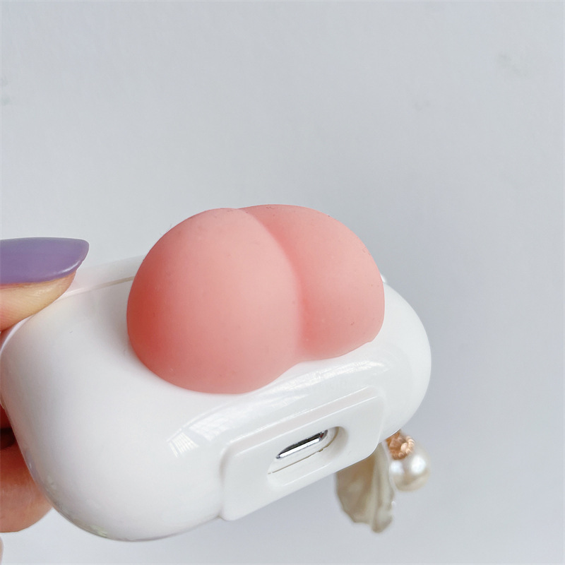 Cat Ear Squishy Peach Charm Earbud Case — photo 4