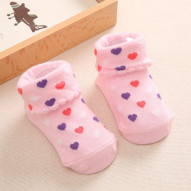 Pink Heart-Print Non-Slip Baby Socks
