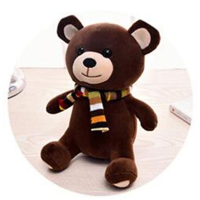 Cozy Brown Teddy Bear With Striped Scarf Plush