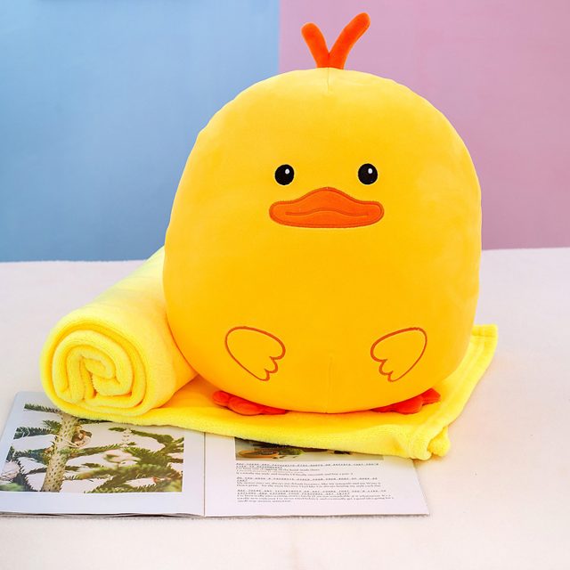 Round Yellow Duckling Plush With Blanket Set