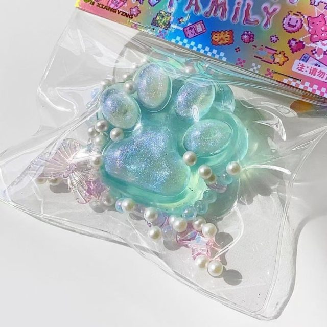 Mint Glitter Crystal Cat Paw Squishy