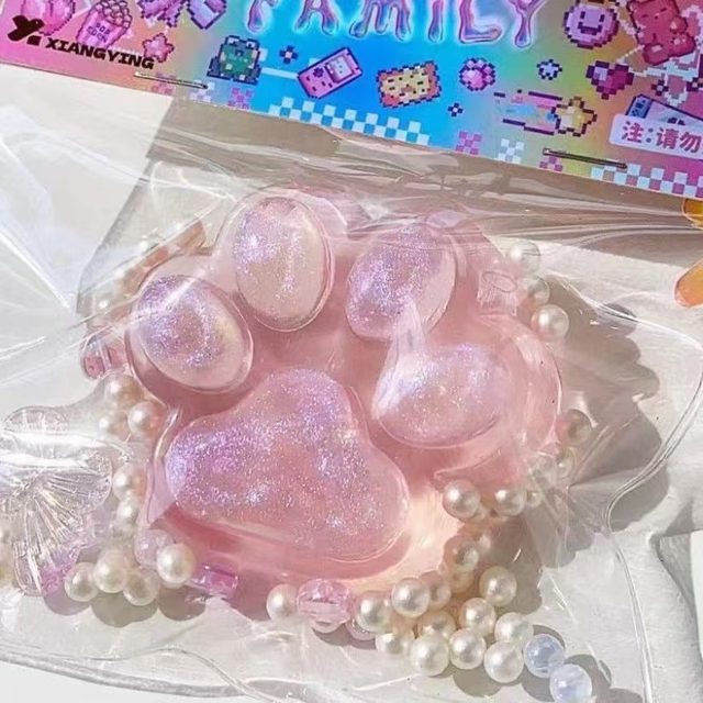 Pink Glitter Crystal Cat Paw Squishy