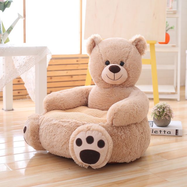 Smiley Tan Bear Kids' Plush Sofa Chair
