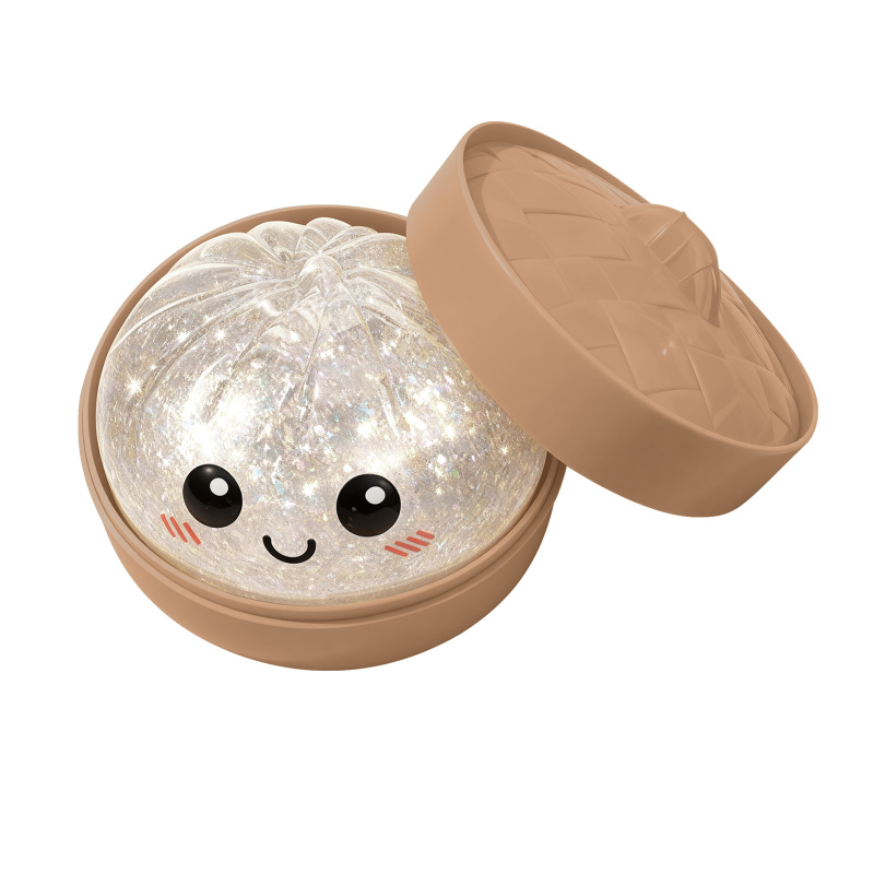 Glitter Water Bun Squeeze Ball in Bamboo Steamer