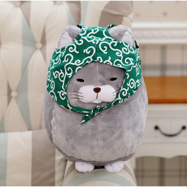 Round Grey Cat Plush With Bandana Hood, 30cm โ photo 2