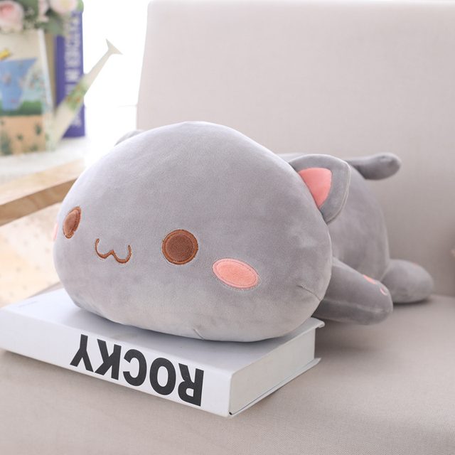 Sleepy Grey Kitty Cushion Plush
