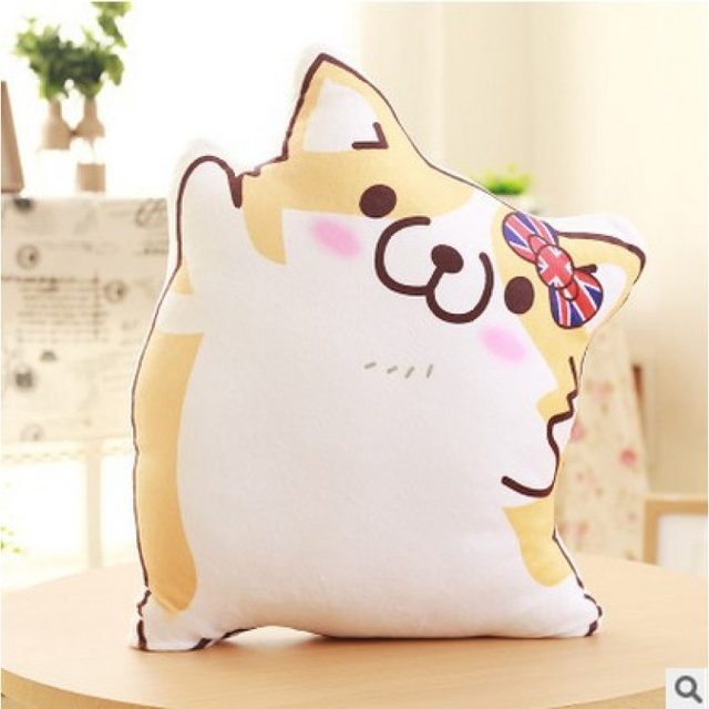 Corgi Face Pillow Plush With Union Jack Bow