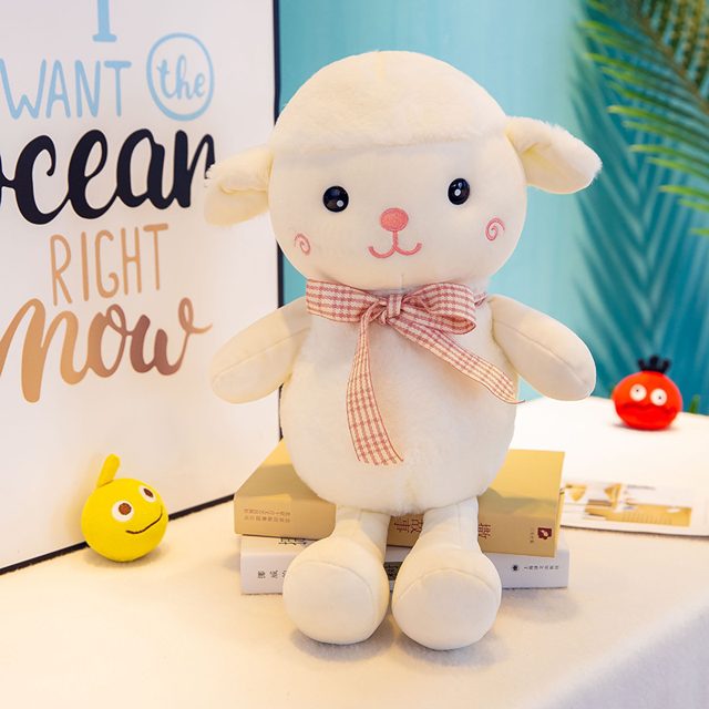 Fluffy White Lamb Plush With Scarf