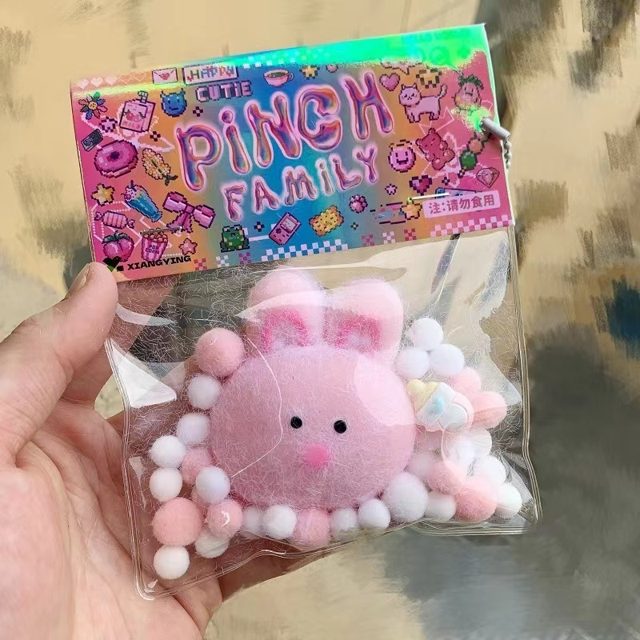 Pink Bunny Squishy Charm in Bead Bag