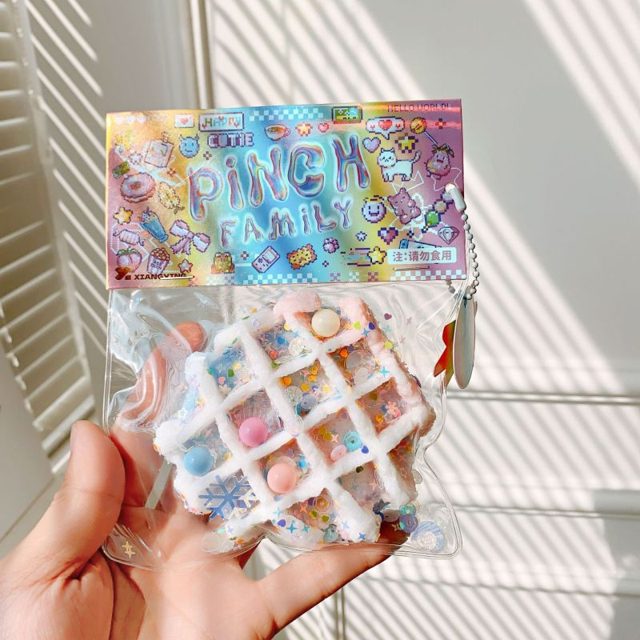 Confetti Waffle Square Squishy Charm in Bead Bag