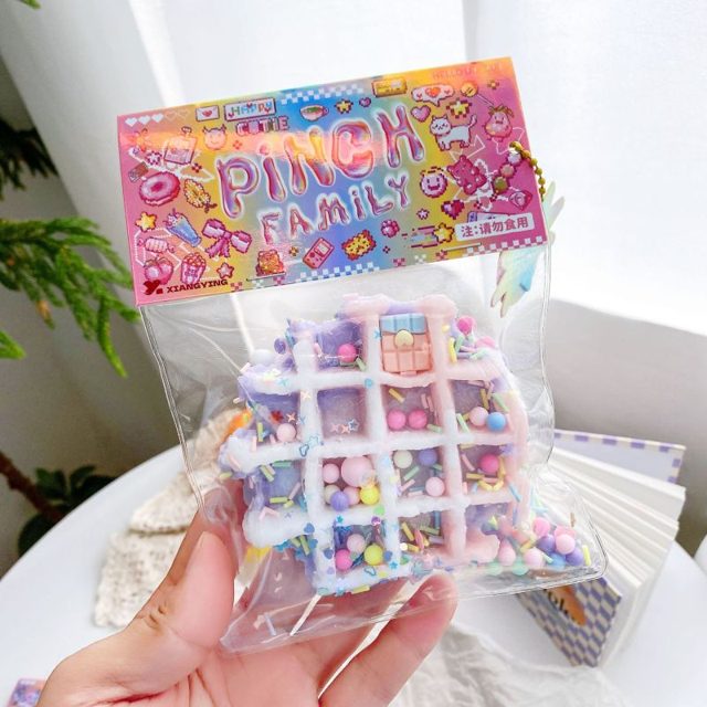 Sprinkle Waffle Square Squishy Charm in Bead Bag