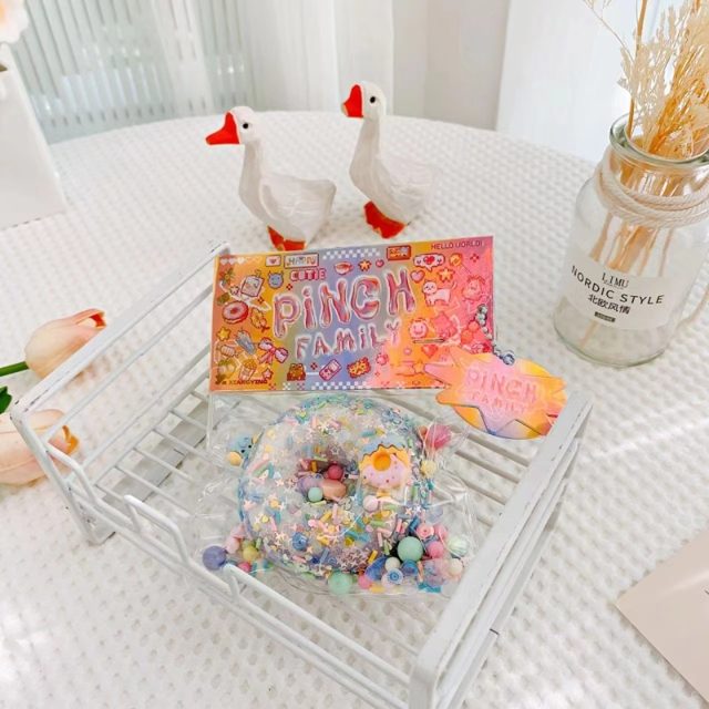 Glitter Confetti Donut Squishy Charm in Bead Bag