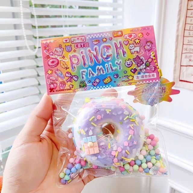 Pastel Glaze Donut Squishy Charm in Bead Bag