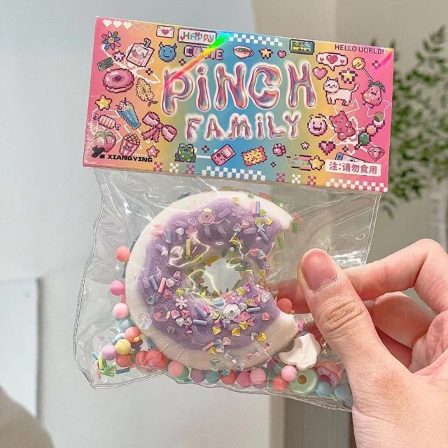 Bitten Glaze Donut Squishy Charm in Bead Bag