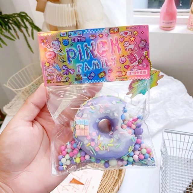 Bitten Lavender Donut Squishy Charm in Bead Bag