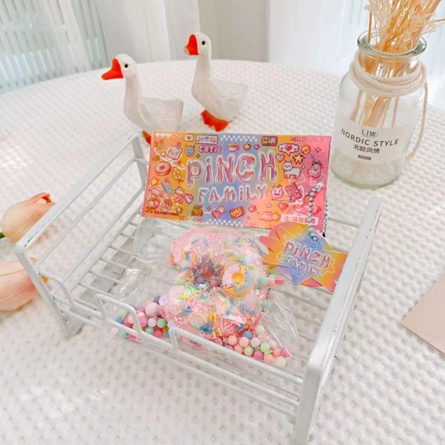 Confetti Sparkle Donut Squishy Charm in Bead Bag